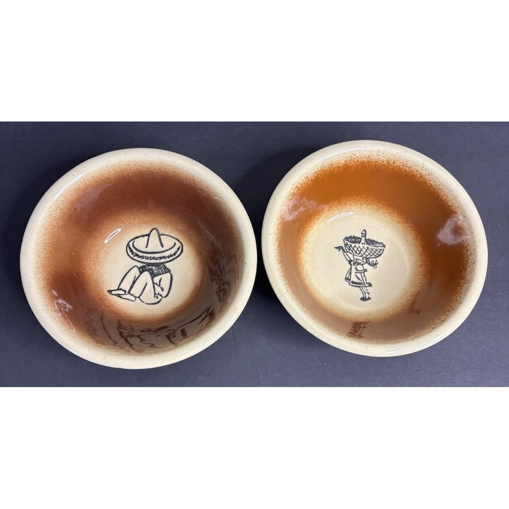 2 Ath-Tex Watt Bowl OvenWare USA Pottery Siesta Girl Sombrero Man 6" READ